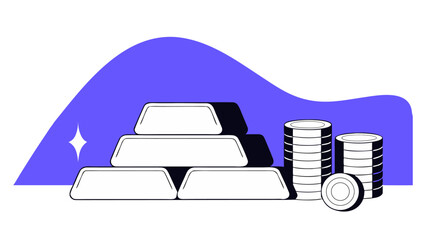 Wealth & Prosperity, Stack of Gold Bars and Coins Illustration