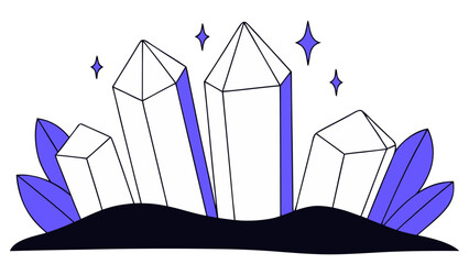 Crystals and Leaves, Purple and White Vector Illustration
