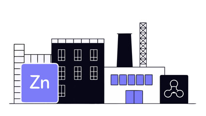 Zinc Refinery Industrial Illustration, Flat Vector Graphic