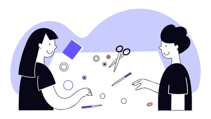 Kids Crafting Together, Arts and Crafts Project Illustration