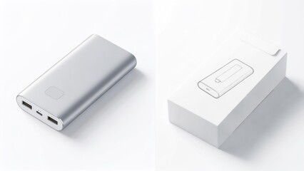 Fototapeta premium Silver power bank and box