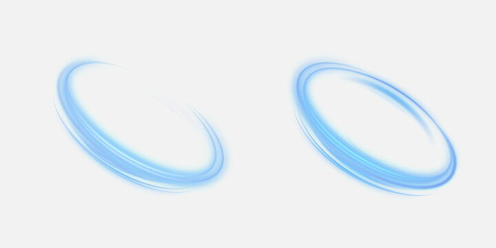 Blue glowing oval light trails with smooth gradient and blur on white background for interface, technology, and digital effects.