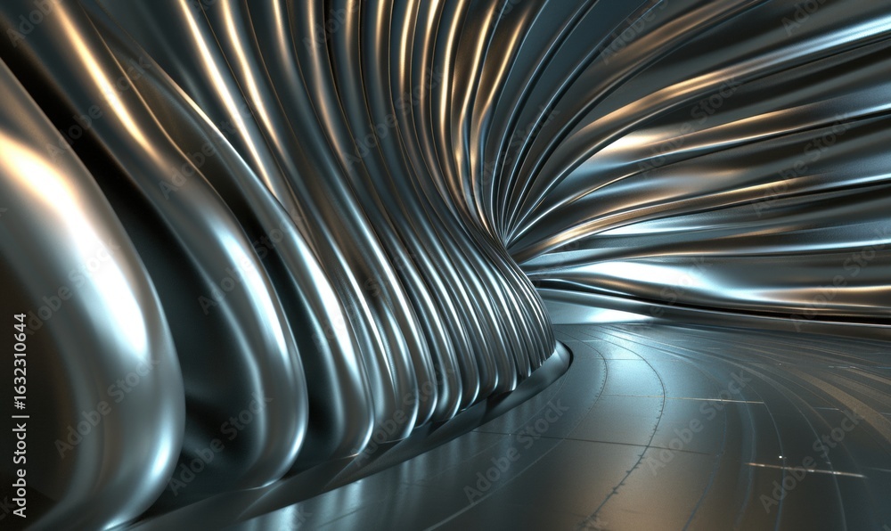Poster abstract metallic tunnel background with chrome curves and modern design