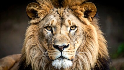 Naklejka premium Majestic gaze of a lion with intense eyes and striking facial features