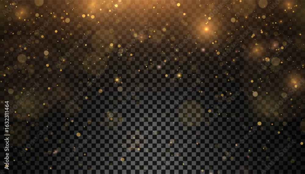 Aufkleber an abstract background of glowing golden particles with bokeh and glow effects, placed on a transpar