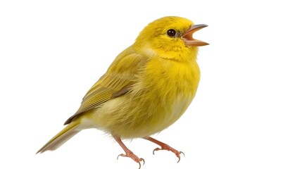 Yellow Singing Canary Bird Isolated on White Background