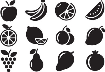 Assortment of Fresh Fruits Black and White Silhouette Vector Graphic Healthy Food Illustration Delicious and Nutritious Options Simple Icons