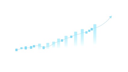Blue business graph with an up arrow on a white background, symbolizing financial growth and success