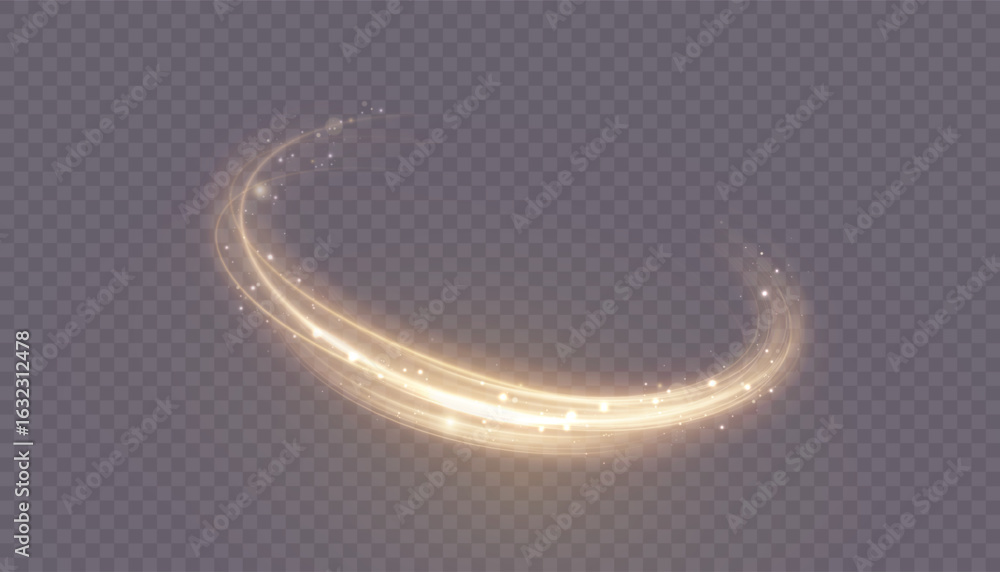 Poster shiny golden sparkling spiral with magical vector effect of magical glittering dust particles. glow 