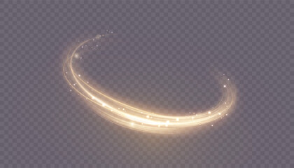 Shiny golden sparkling spiral with magical vector effect of magical glittering dust particles. Glow effect for game interface design.