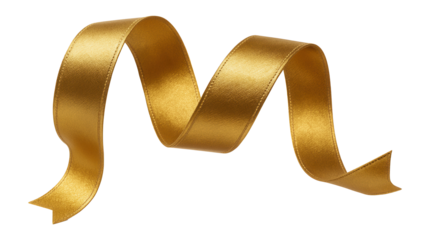 Elegant golden ribbon in a decorative wavy form on transparent background.