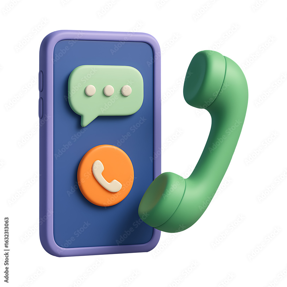 Poster 3d smartphone with call and message icons isolated on a transparent background