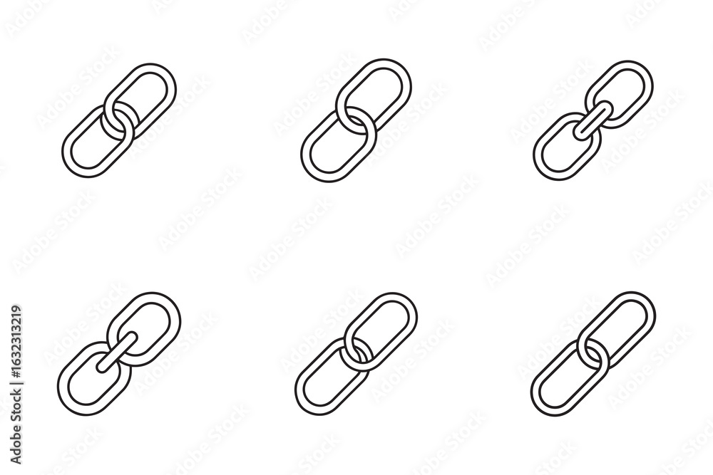 Poster simple chain link icons representing connection security and teamwork on a clean white background fo