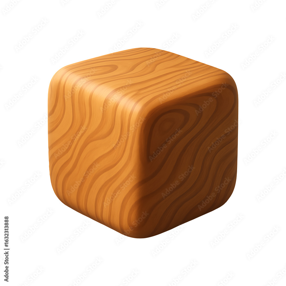 Poster 3D Wooden Block with Smooth Texture Isolated on a Transparent Background