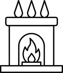 fireplace with fire Flat line art Vector Icon , Merry Christmas sign, holiday, celebration