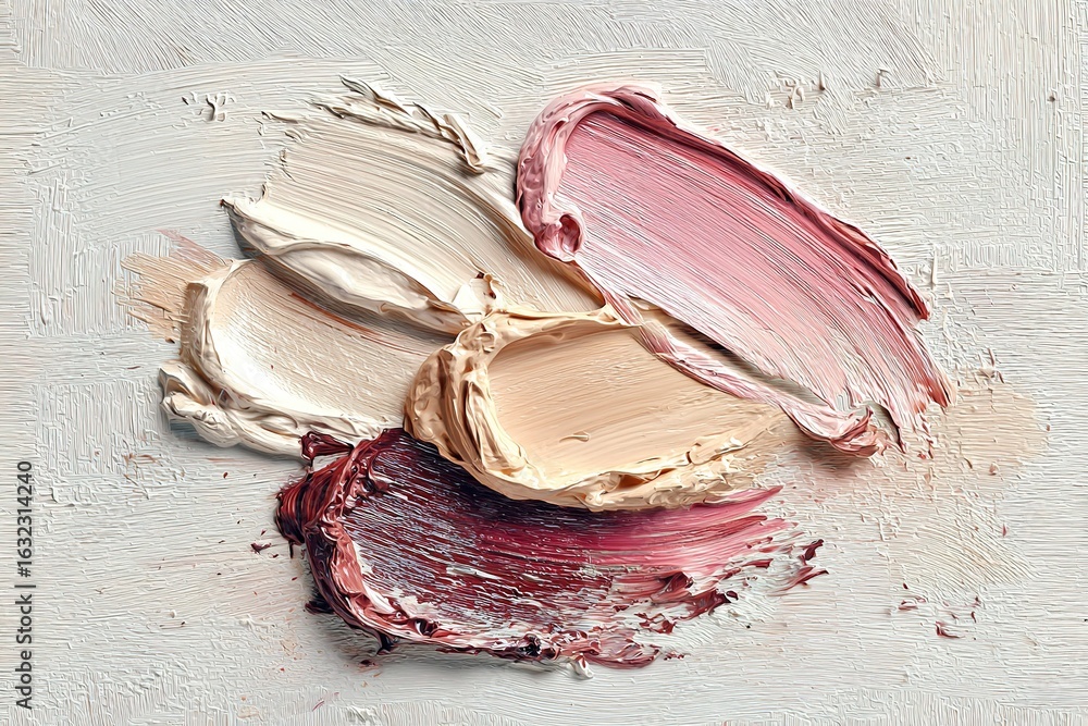 Aufkleber palette of various textured paint swatches on a white background demonstrating color mixing techniqu
