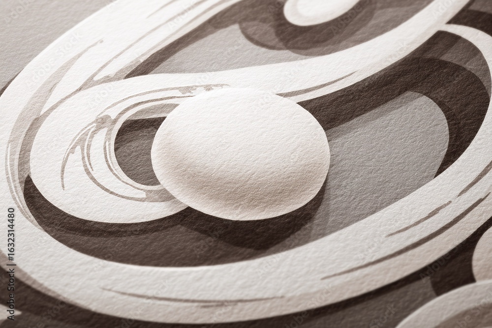 Poster intricate abstract design featuring raised texture on paper with fluid lines and shapes in neutral t