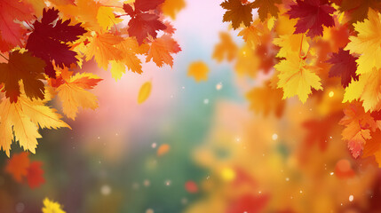 Obraz premium Orange background with space for text and a frame of leaves around it 