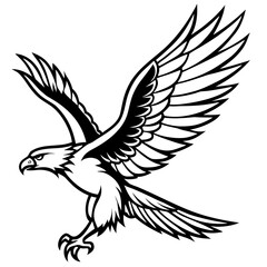 Majestic eagle mascot landing, a powerful black and white bird vector illustration.