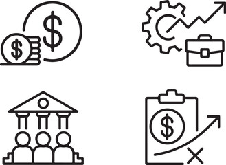Business Investment and Financial Growth Icons for Corporate Strategy and Team Success in Banking and Marketing