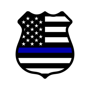 Police badge icon with United States flag Thin Blue Line
