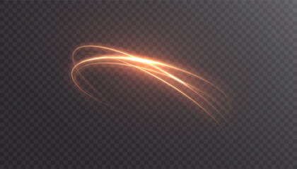 Bright, bright gold, glowing curved line with magic light effect. Glow effect for game interface design on transparent background. © Valeriia
