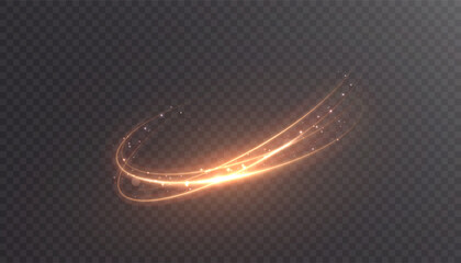 Bright orange swirl of light with sparks and curved glowing stripes on a dark background. Abstract vector effect for magical visuals, energy loops or dynamic designs.