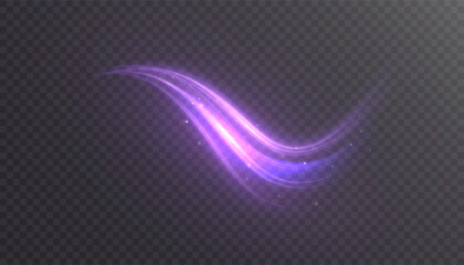 Purple glow effect with glitter magic energy. Magical design for fairy tale illustration. Vortex trail effect. Vector