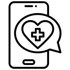 Obraz premium Mobile Health Chat Outline Icon Design Vector - Smartphone with a health chat bubble, symbolizing mobile consultations or healthcare messaging
