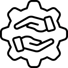 Technical Support Outline Icon Design Vector - Two hands facing each other inside a gear, symbolizing technical assistance, cooperation, and reliable support system