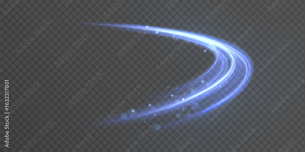 Poster bright blue glowing curved line with magic light effect. glow effect for game interface design on tr