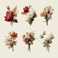 Realistic Vintage Flower Bouquets – Minimal Clean Botanical Artwork