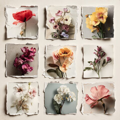 Vintage Botanical Bouquet Set – Realistic Flowers on White Background