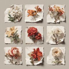 Soft Vintage Floral Bouquets – Realistic Botanical Illustrations on White