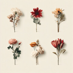 Vintage Botanical Bouquet Illustrations – Realistic Flowers on White