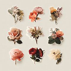 Vintage Flower Bouquet Pack – Realistic Botanical Art on White