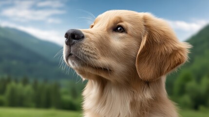 Happy dog enjoying travel in the countryside breeze green fields nature's beauty