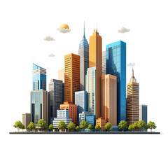 Modern city skyline isolated on transparent background