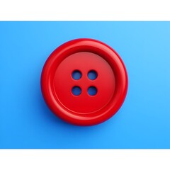 Red Sewing Button with Four Holes on a Blue Background