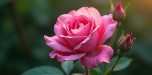 Delicate pink wild rose, petals unfurled, morning dew , plant, fragile