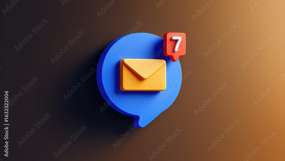 Fototapete email notification icon with numbered badge a 3d render of an email envelope inside a speech bubble 
