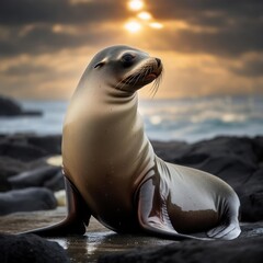 Naklejka premium Seal at sunrise