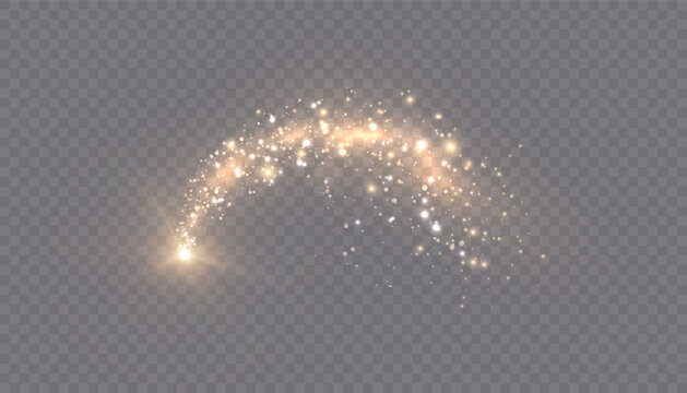 Golden magic comet light effect with lots of sparkling bokke and shimmering light effects. Magic golden wind for web design and fairytale decoration. vector	
