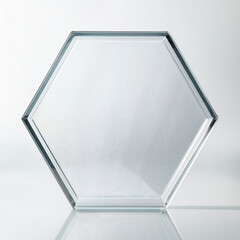 Transparent hexagon glass podium, futuristic minimal background for product display, clean modern design concept.
