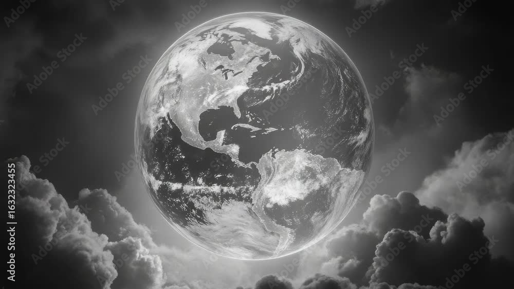 Poster the illuminated moon hovering over a darkened earth at night with cloudscape, symbolizing the contra
