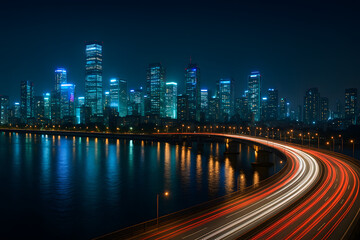 Fototapeta premium Vibrant Night Skyline