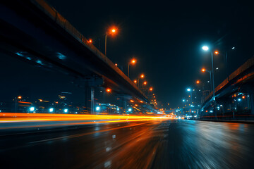 Fototapeta premium Experience the dynamic pulse of a city at night with vibrant light trails and futuristic urban energy