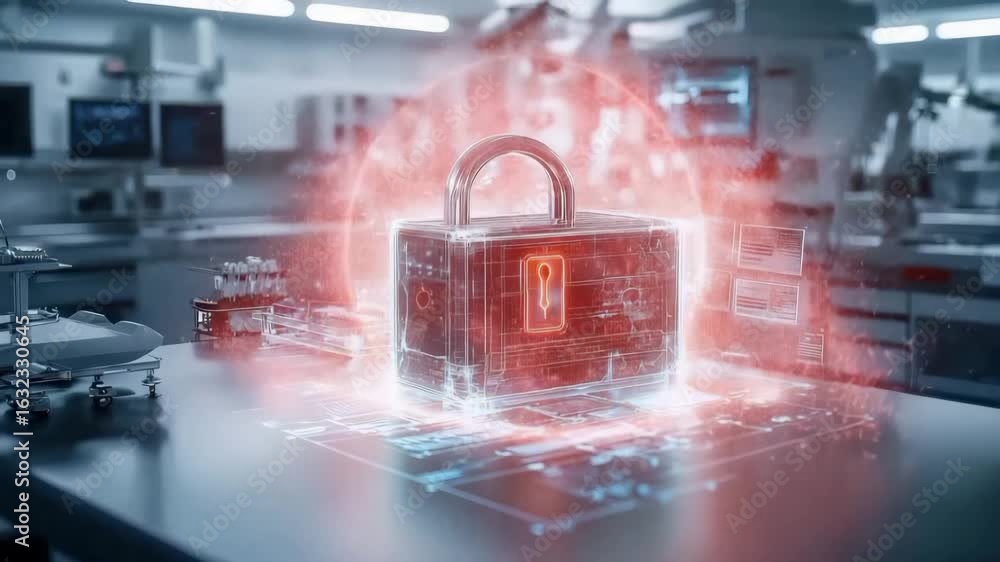 Poster digital lock security technology data protection cyber security futuristic hologram encryption safet