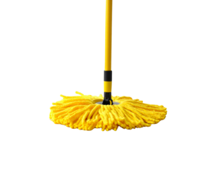 Standing Yellow Mop with Wringer Head – Cleaning Tool Isolated on White