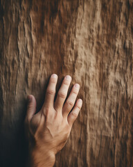 Close-Up of Hand Touching Tree Bark for Nature Connection and Mindfulness Concept, Human and Nature 